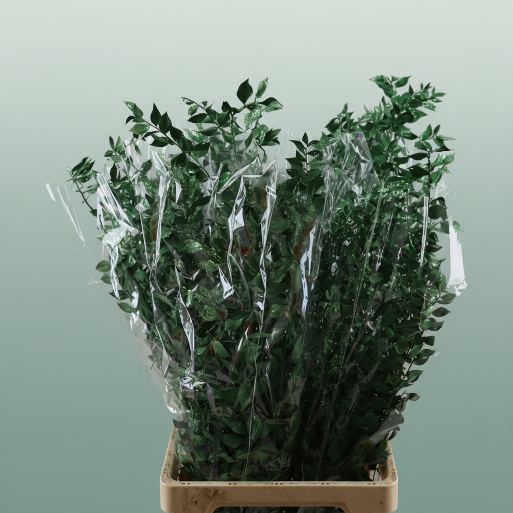 Dried Ruscus Nat Pine Green Glitter