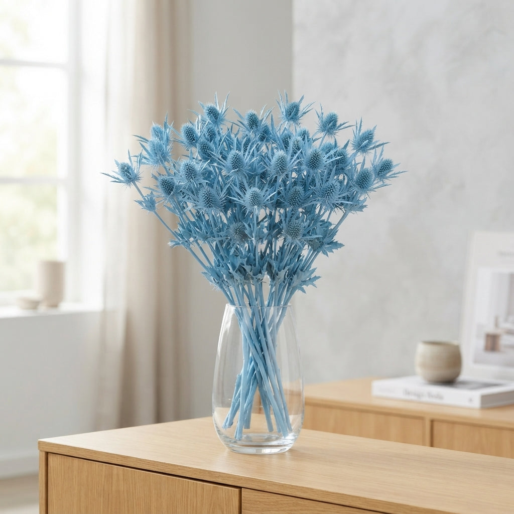 Dyed Light Blue Eryngium Cut Stems – 60cm