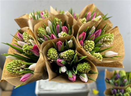 Hyacinth & Tulip Pink & White Bouquet