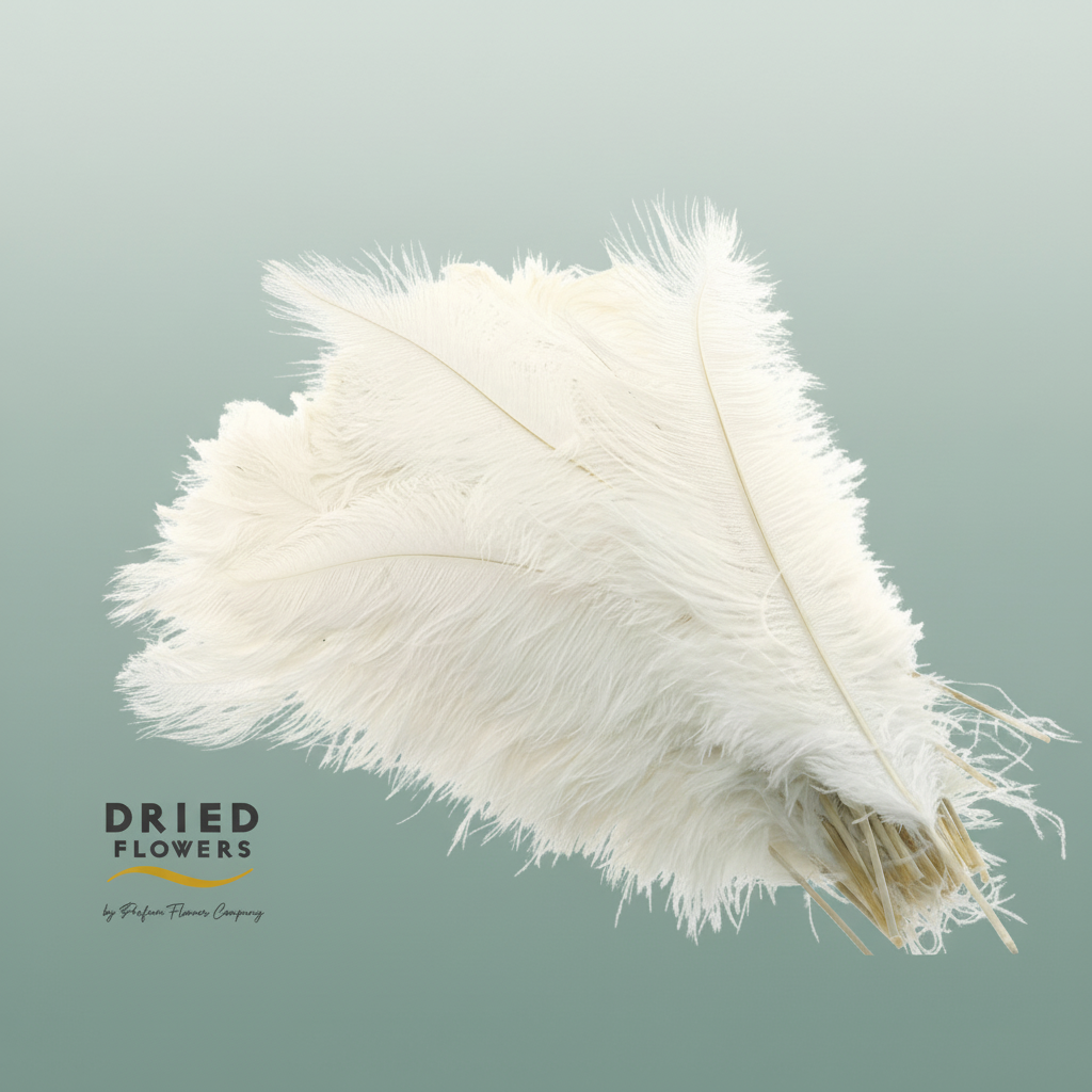Dried Ostrich Feather White Big