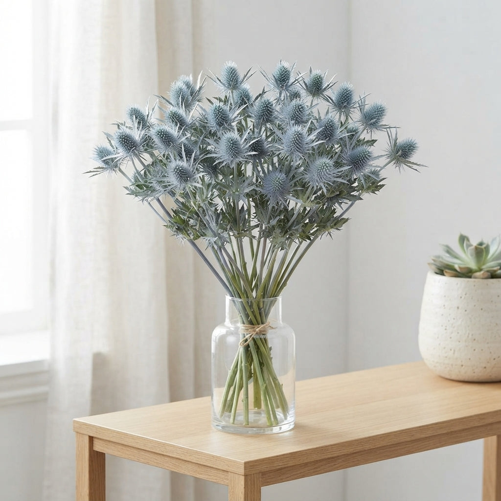 Dyed Mint Blue Eryngium Stems – 60cm