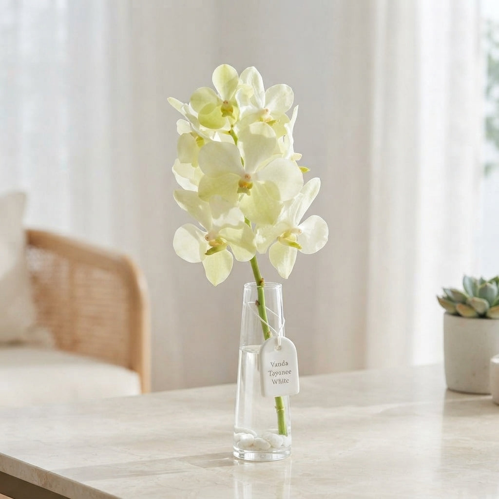White Vanda Orchid Cut Stem – 20cm